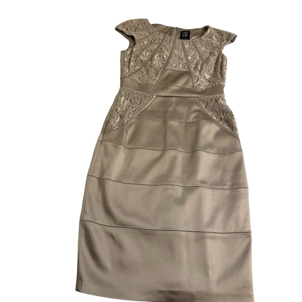 Jax Bodycon Dress Gold Women's size 8 Fitted Formal Prom Wedding Floral Lace EUC